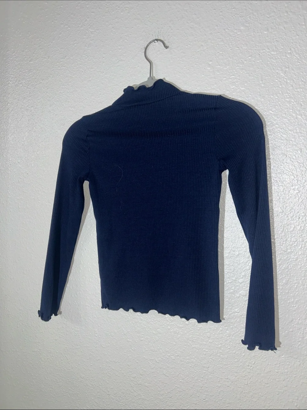 Janie and Jack Girls' Merchant Marine Navy Ruffle Trim Mock Neck Long Sleeve Sz8
